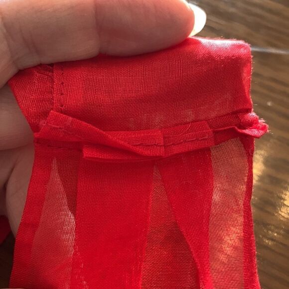 Vtg red semi sheer Christmas apron with gold rickrack - Picture 7 of 7